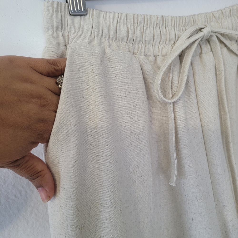 Commense Cream Wide Leg Linen-Blend Pants - Picture 4 of 12